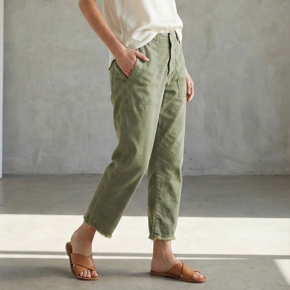 Nili Lotan Luna Pant Womens 8 Army Green Cotton Linen‎ Blend Relaxed Fit Harem